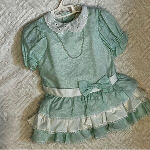 Vintage girls dress with bow pearl ruffle lace details